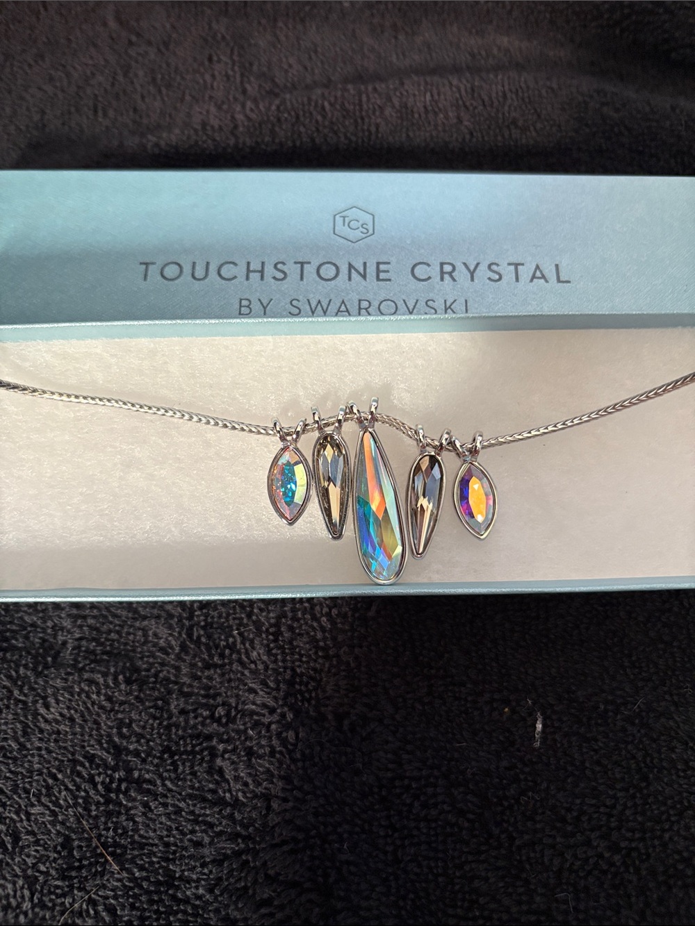 Touchstone Crystal Silver Multi-Teardrop Aurora Borealis Necklace